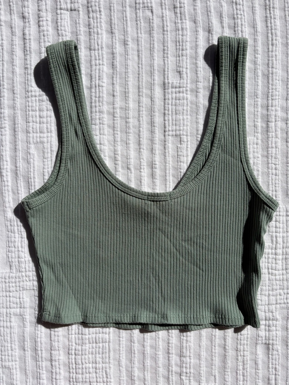 Garage Ribbed V-Neck Crop Tank - Sage - Picture 3 of 3